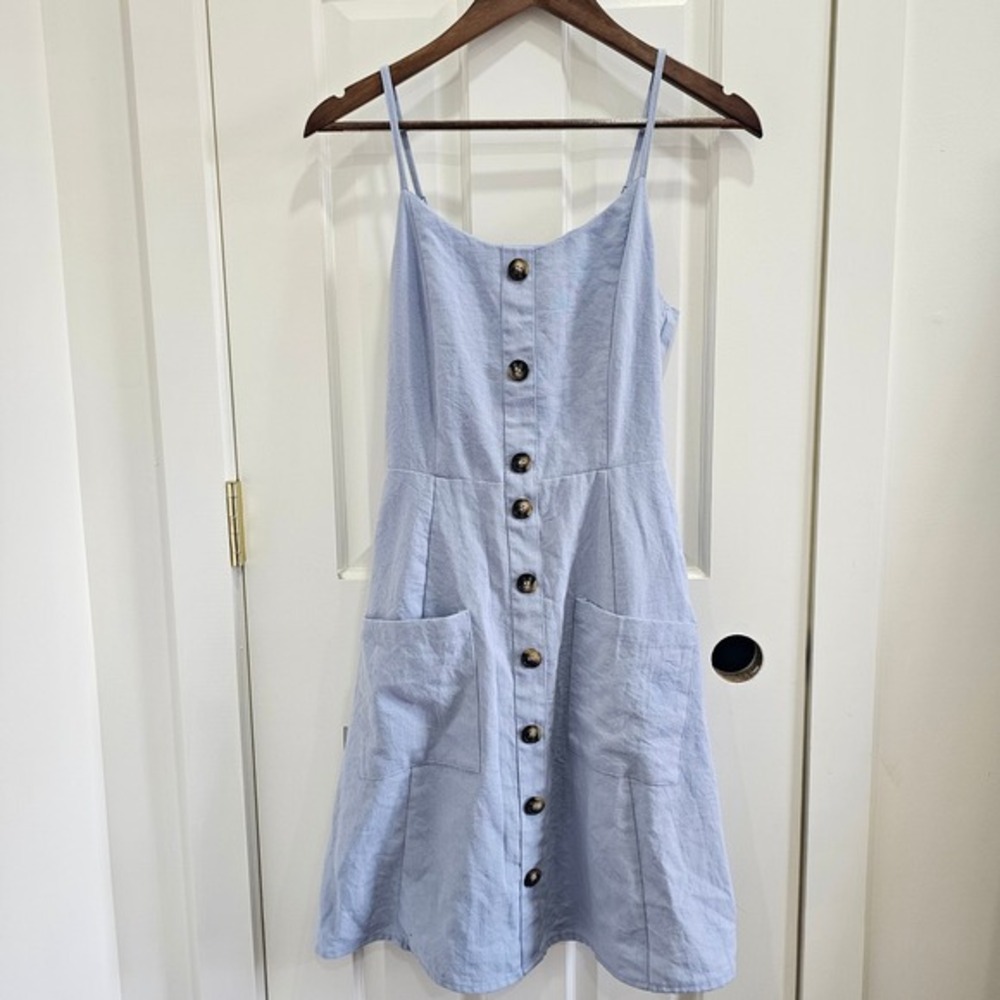 HYFVE Blue Sundress with Buttons and Tie Back Casual Summer‎ Dress